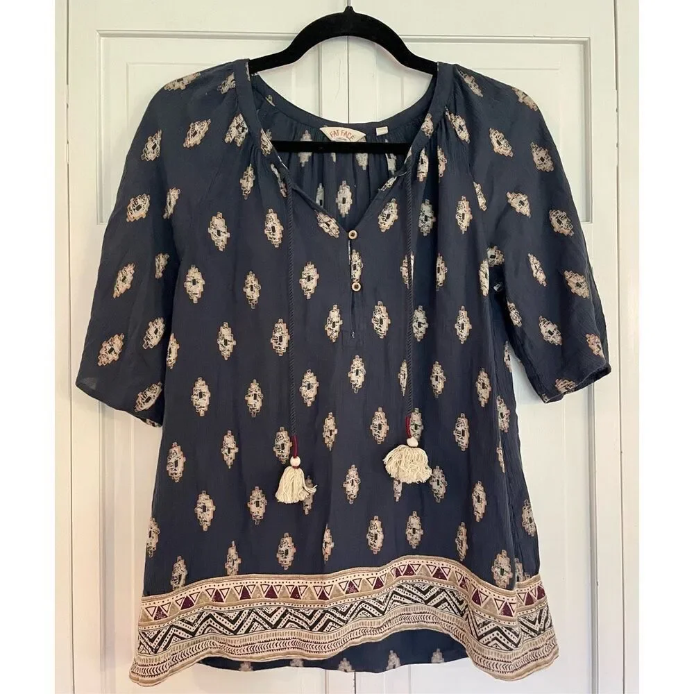 Fat Face Uk boho tassel detail blouse size 2
